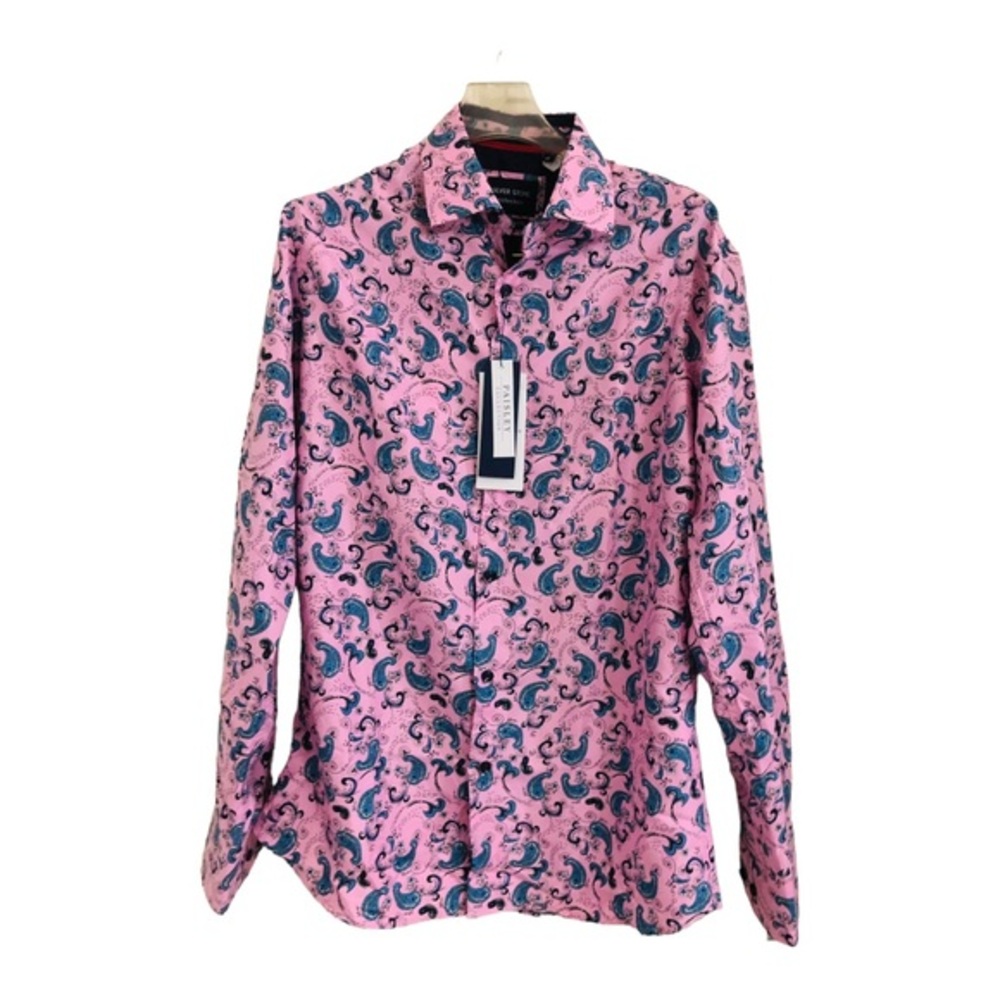 Silver stone men’s pink paisley modern fit button down long sleeve shirt size S